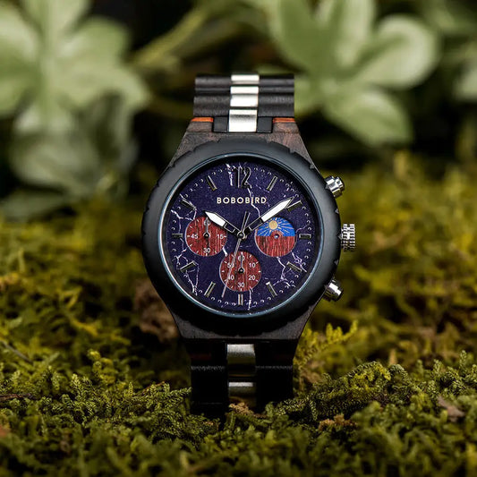 Montre chronographe en bois de luxe pour hommes